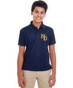 Notre Dame Youth Ash City Performance Piqué Polo Shirt ND Logo Embroidered -#ND-88181Y-E