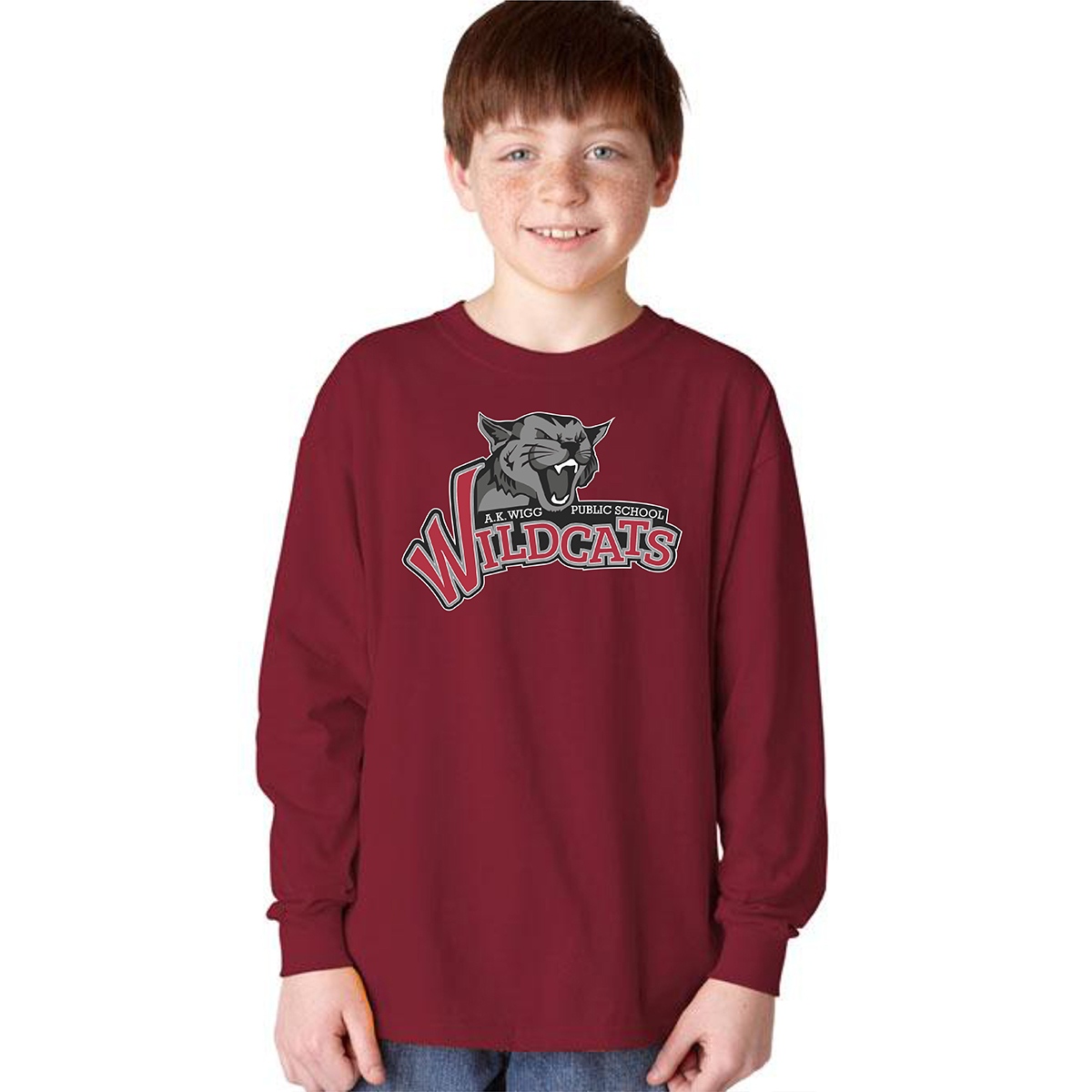 A.K. Wigg Wildcats Youth ATC Brand 100% Cotton Long Sleeve T-Shirt ...
