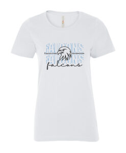 Our Lady of Fatima Falcons Staff Ladies' EUROSPUN RING SPUN TEE Falcons Mascot Logo Printed – #OLFSTAFF-ATC8000L-P1