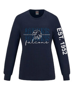 Our Lady of Fatima Falcons Staff Ladies' Long Sleeve Ring Spun Combed Cotton Tee Falcons Mascot Logo with EST 1952 on Sleeve Printed - #OLFSTAFF-S05616-P1