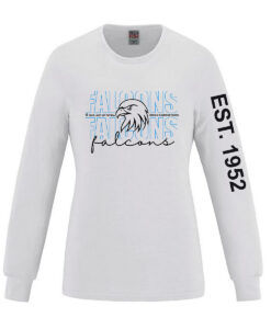 Alternative view of Our Lady of Fatima Falcons Staff Ladies' Long Sleeve Ring Spun Combed Cotton Tee Falcons Mascot Logo with EST 1952 on Sleeve Printed - #OLFSTAFF-S05616-P1
