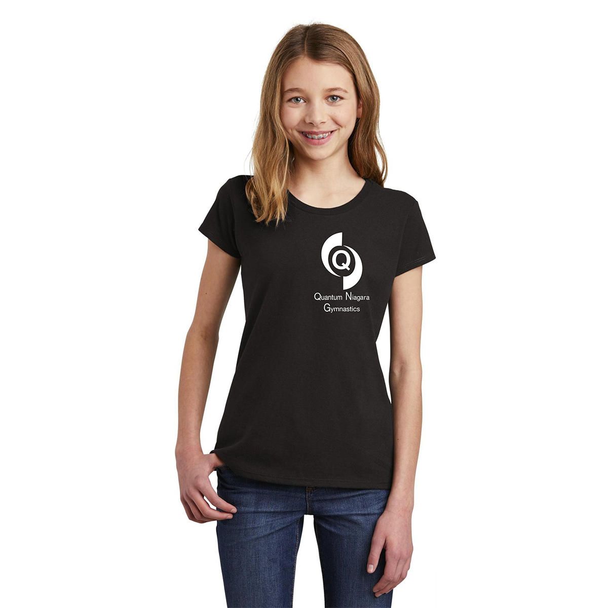 Quantum Gymnastics Youth 100% Cotton Short Sleeve T-shirt Quantum Gymnastics Logo on Left Chest Printed - #QNGI-5000B-P